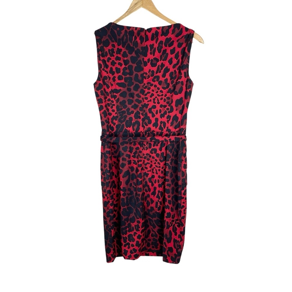 Cache Leopard Sheath Sleeveless Dress Belted Women’s Size 2 Black Red - Picture 6 of 10